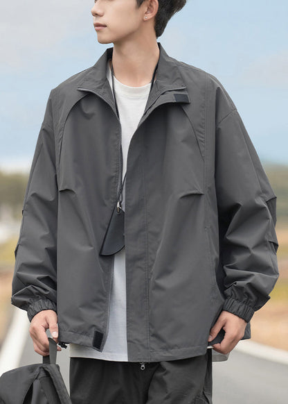 Collar Mens Drawstring Grey Plus Stand Size Coats Cotton