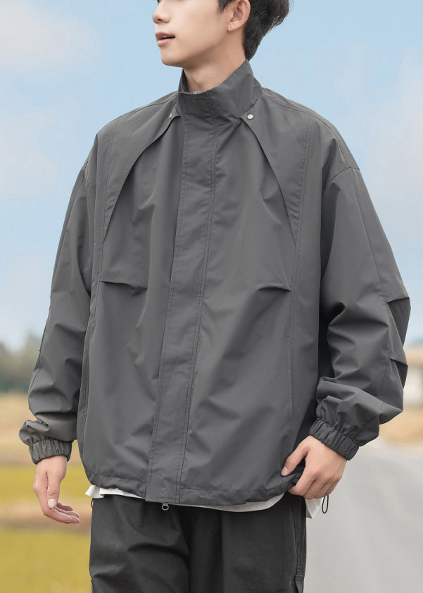 Collar Mens Drawstring Grey Plus Stand Size Coats Cotton