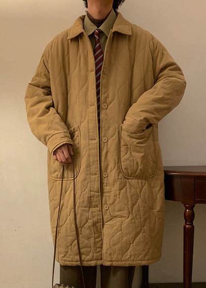 Plus Size Khaki Button Pockets Solid Men Parka Winter RJ007