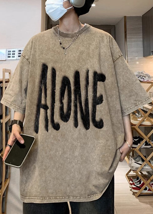 O Half Print Khaki Shirt Plus Size Sleeve Neck Cotton T Men