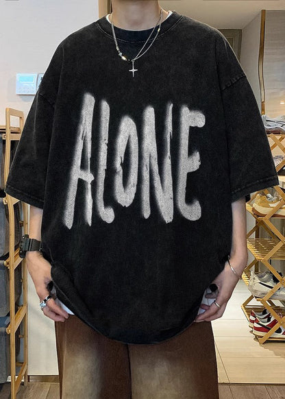 O Half Print Khaki Shirt Plus Size Sleeve Neck Cotton T Men