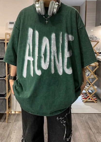 O Half Print Khaki Shirt Plus Size Sleeve Neck Cotton T Men