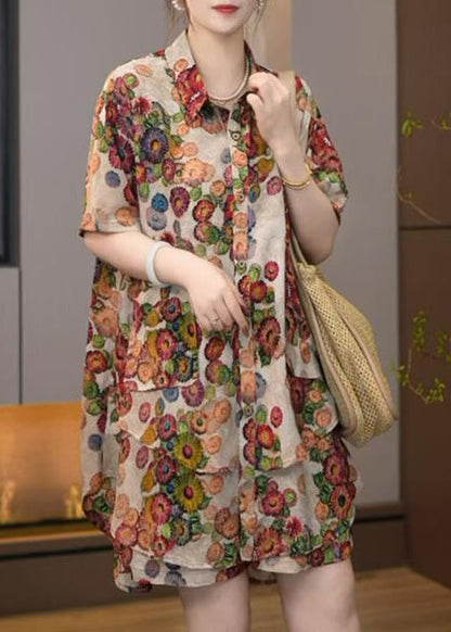 Cotton Pieces Set Print Khaki Size Summer Plus Two Oversized