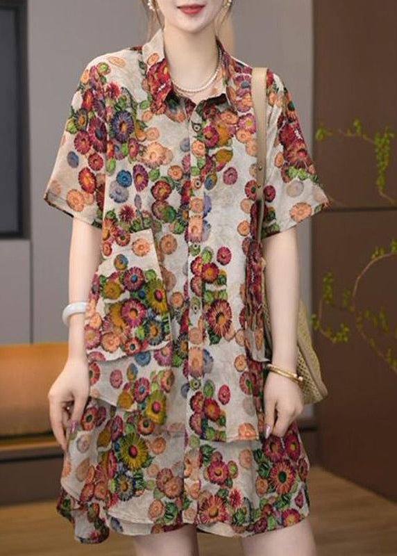 Cotton Pieces Set Print Khaki Size Summer Plus Two Oversized