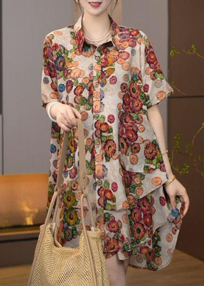 Cotton Pieces Set Print Khaki Size Summer Plus Two Oversized