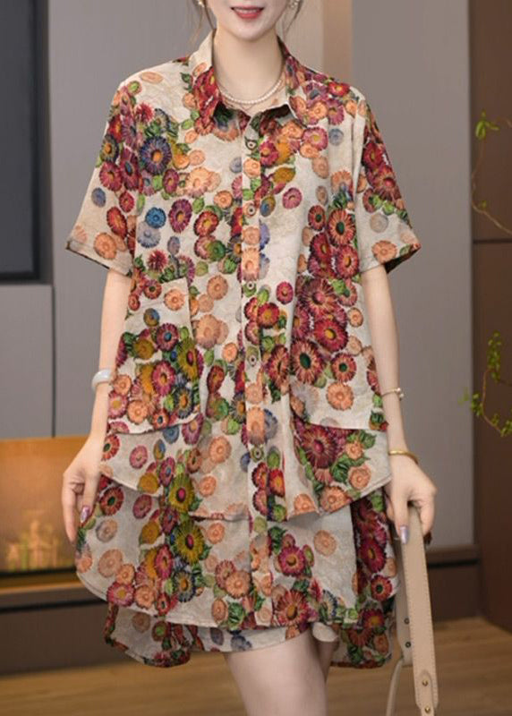 Cotton Pieces Set Print Khaki Size Summer Plus Two Oversized