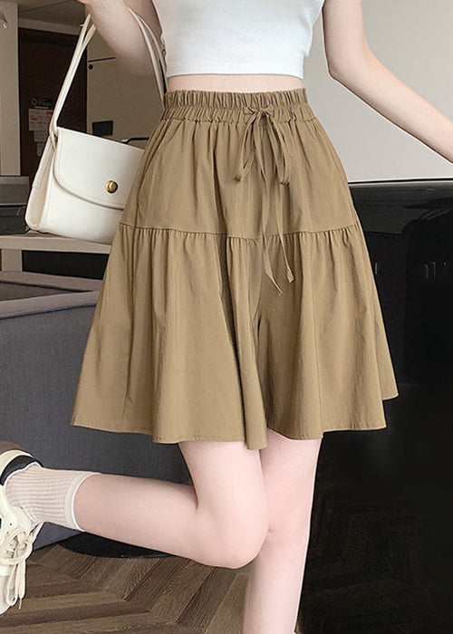 Plus Size Khaki Taschen Elastische Taille Baumwollshorts Sommer QE002