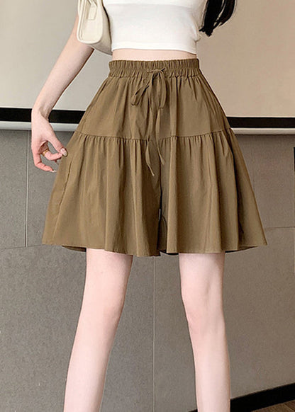 Plus Size Khaki Taschen Elastische Taille Baumwollshorts Sommer QE002