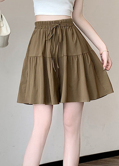 Plus Size Khaki Taschen Elastische Taille Baumwollshorts Sommer QE002