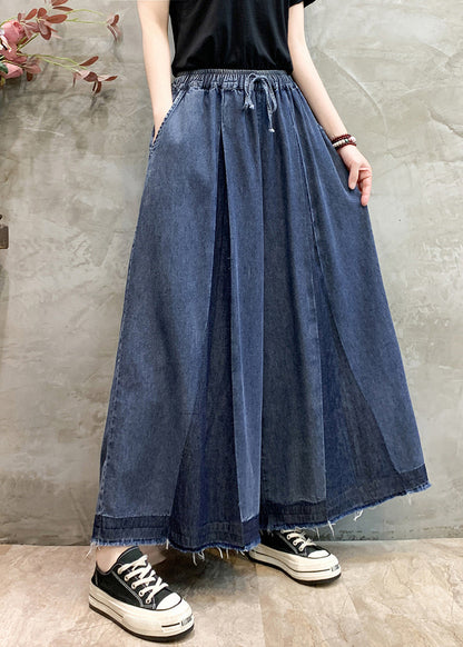Wrinkled Denim Plus Oversized Leg Size Pants Navy Wide Summer