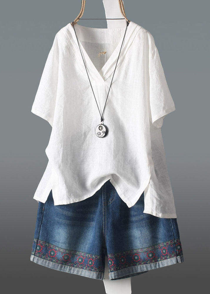 Summer Size Wrinkled V Navy Neck Linen Plus Tank