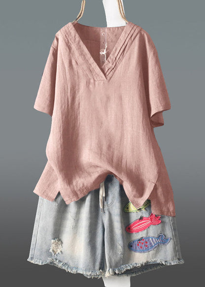 Summer Size Wrinkled V Navy Neck Linen Plus Tank