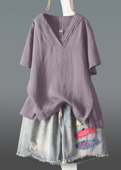 Summer Size Wrinkled V Navy Neck Linen Plus Tank