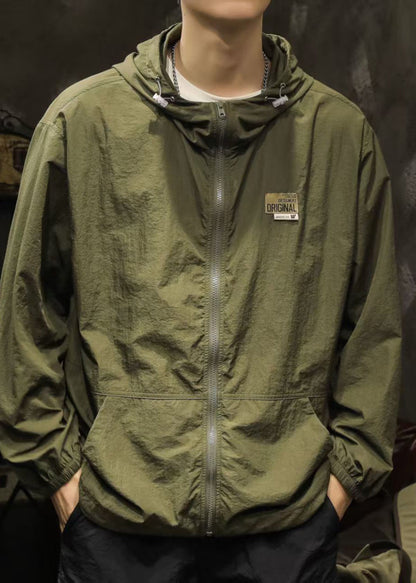 Coats Olive Plus Size Summer Mens Pockets Green Zippered Hooded