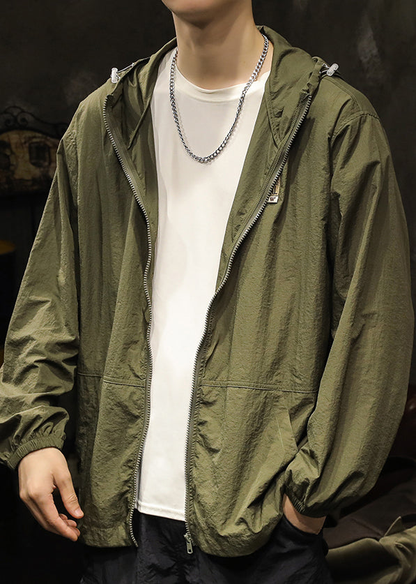 Coats Olive Plus Size Summer Mens Pockets Green Zippered Hooded
