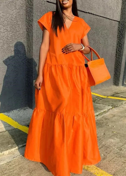 Dress V Plus Long Orange Summer Patchwork Size Neck