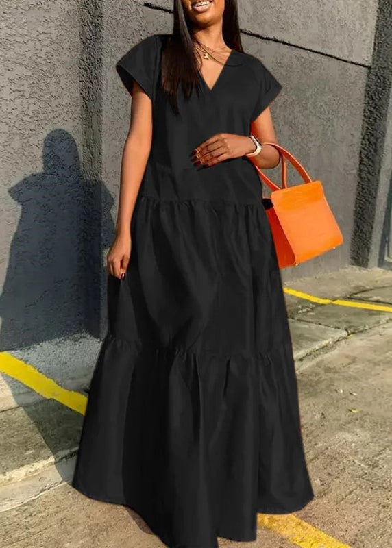 Summer Plus Neck V Dress Long Patchwork Size Orange