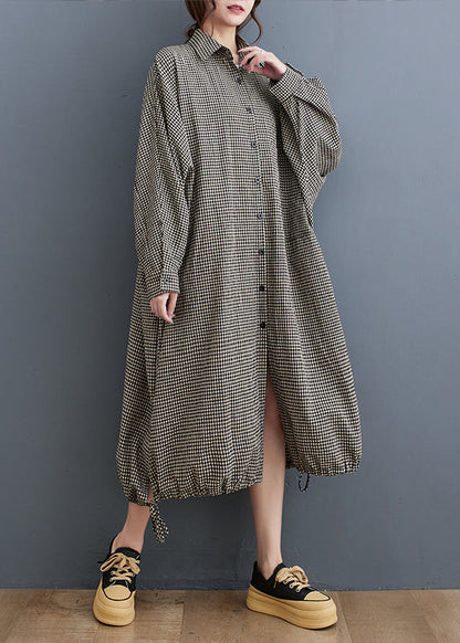 Plus Size Peter Pan Collar Plaid Cotton Shirts Dress Fall RU023