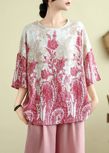Size Plus Print Top Pink Half Sleeve