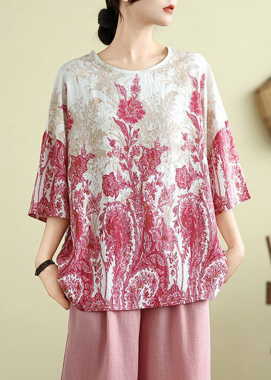 Size Plus Print Top Pink Half Sleeve