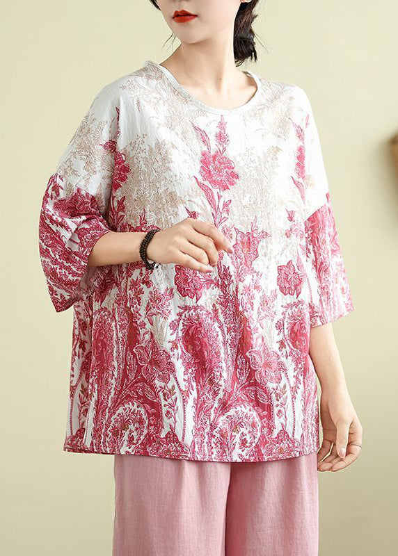 Size Plus Print Top Pink Half Sleeve