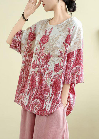 Size Plus Print Top Pink Half Sleeve