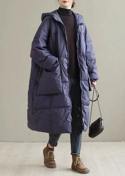 Manteau d'hiver en duvet de canard épais à capuche violet grande taille QD006