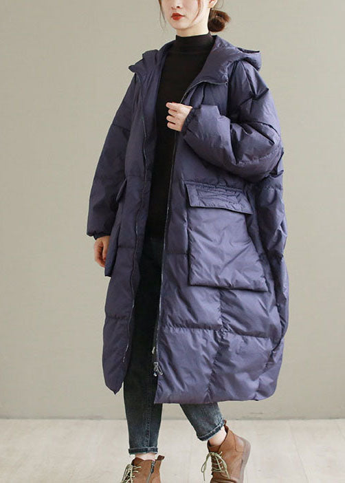 Manteau d'hiver en duvet de canard épais à capuche violet grande taille QD006