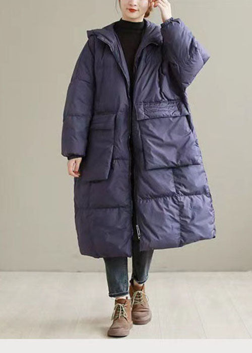 Manteau d'hiver en duvet de canard épais à capuche violet grande taille QD006