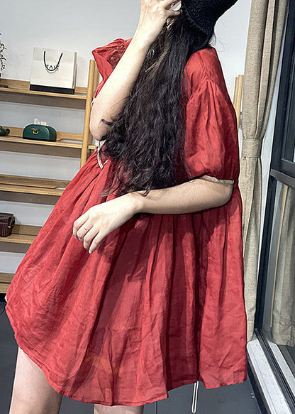 Robe mi-longue rouge froissée en patchwork grande taille pour l'été UU038