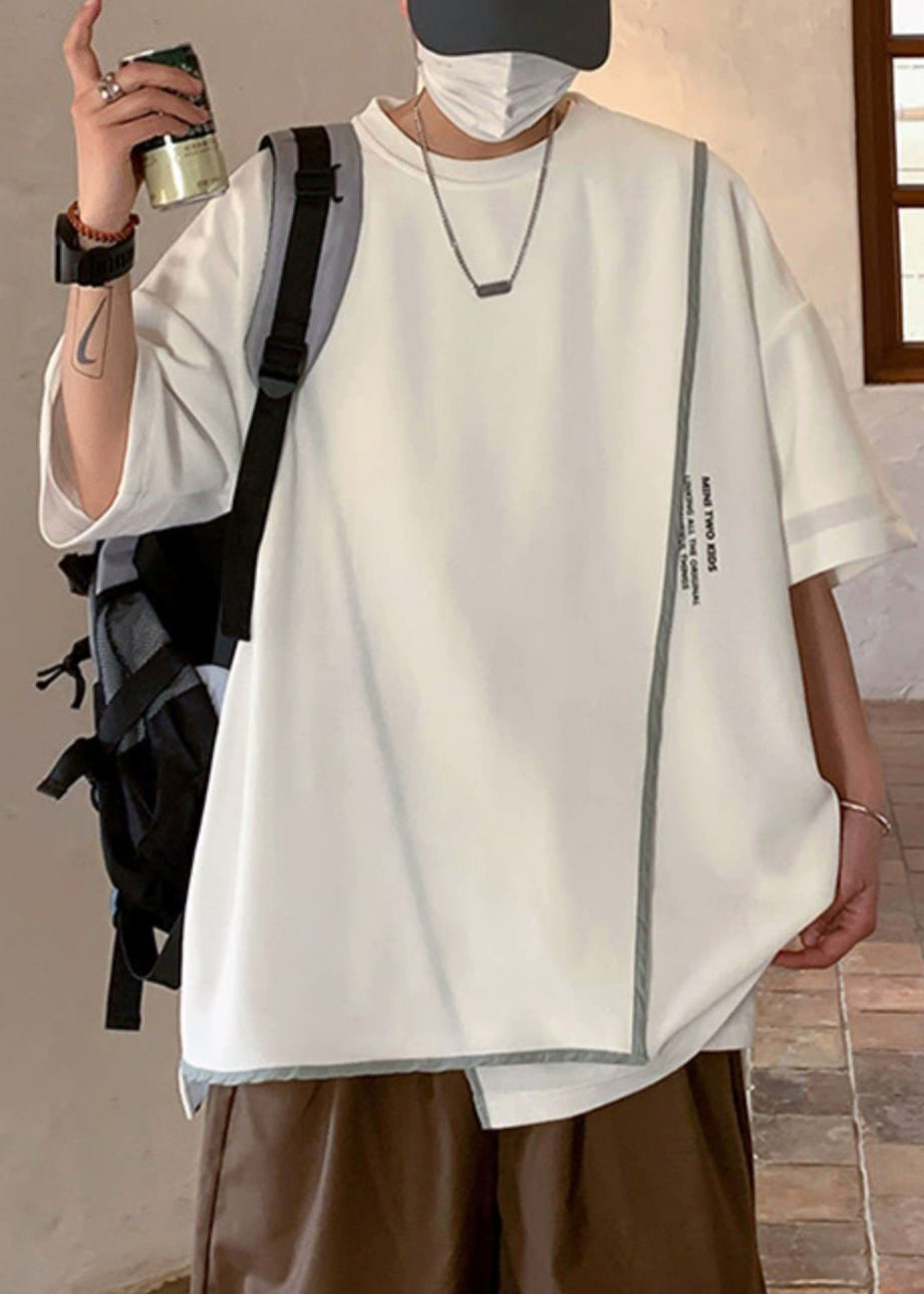 Size Letter Asymmetrical Half T White Men Shirts Plus Cotton