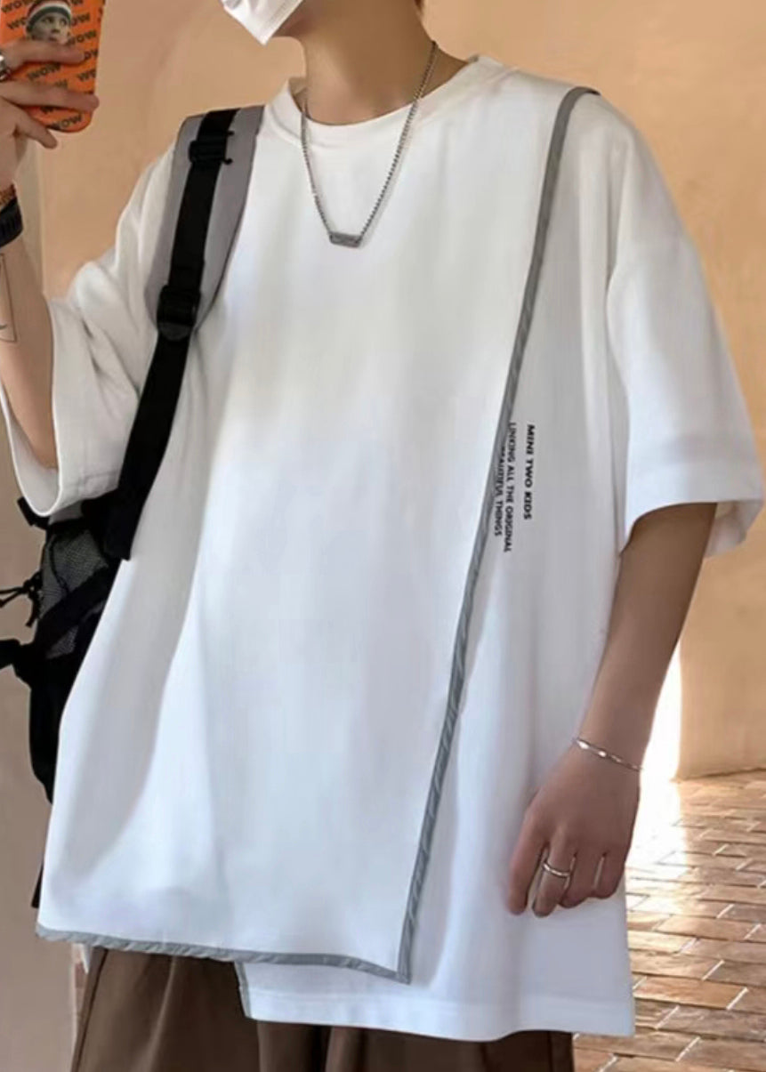 Size Letter Asymmetrical Half T White Men Shirts Plus Cotton