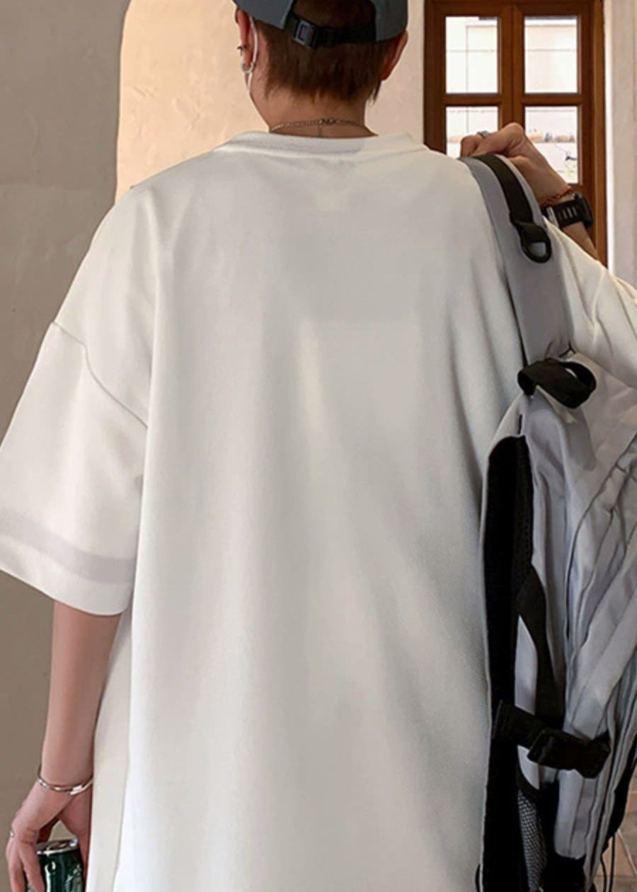 Size Letter Asymmetrical Half T White Men Shirts Plus Cotton