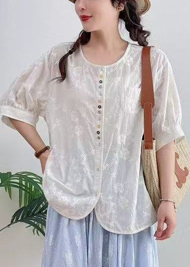 Jacquard Summer Plus Oversized Cotton White Top Size