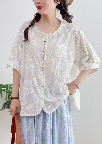 Jacquard Summer Plus Oversized Cotton White Top Size
