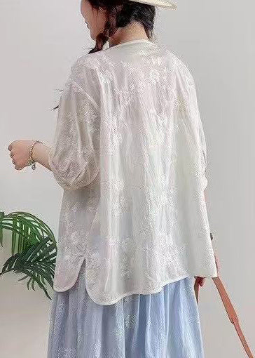 Jacquard Summer Plus Oversized Cotton White Top Size