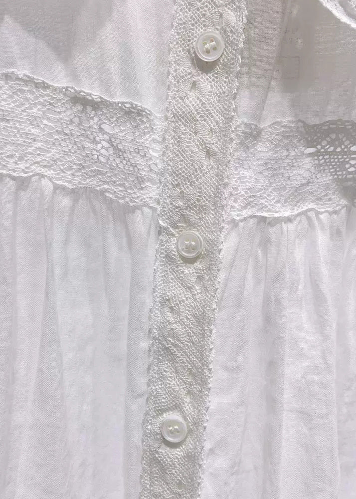 Collar Half Blouses White Pan Peter Cotton Sleeve Plus Size Lace