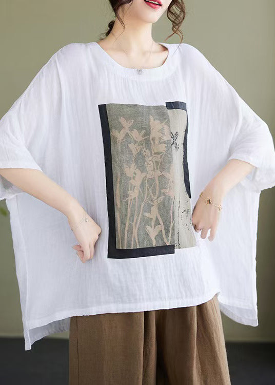 Cotton White Low Design High Bracelet Size Print Plus Blouses