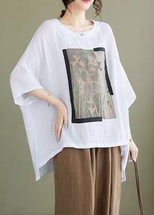 Cotton White Low Design High Bracelet Size Print Plus Blouses