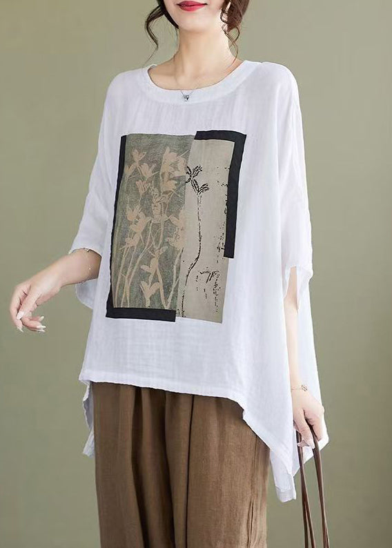 Cotton White Low Design High Bracelet Size Print Plus Blouses