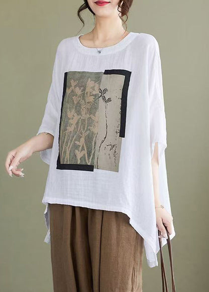 Cotton White Low Design High Bracelet Size Print Plus Blouses