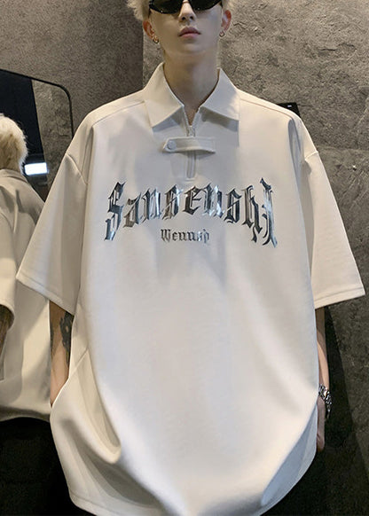 Sequins Men Size Plus Shirt Letter Cotton White Polo And