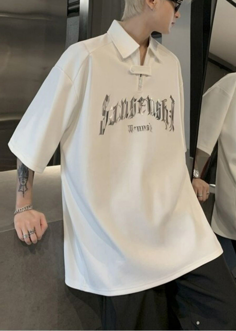 Sequins Men Size Plus Shirt Letter Cotton White Polo And