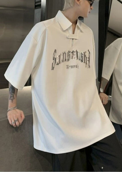 Sequins Men Size Plus Shirt Letter Cotton White Polo And