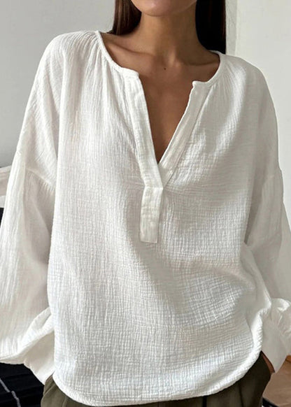 T Plus Neck Size V White Cotton Fall Patchwork Shirts