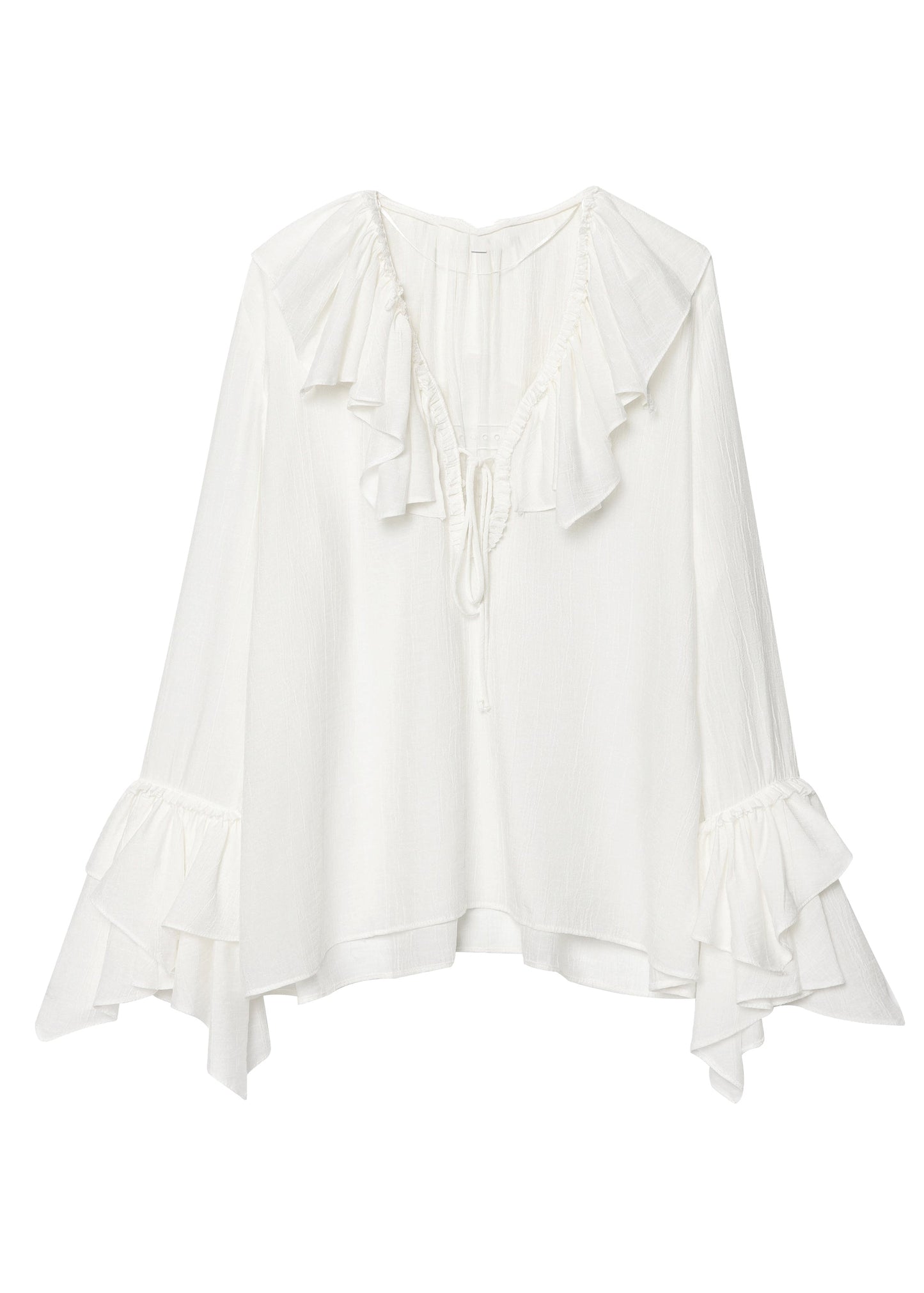 Neck Ruffled Top V Size Chiffon Patchwork White Plus Fall