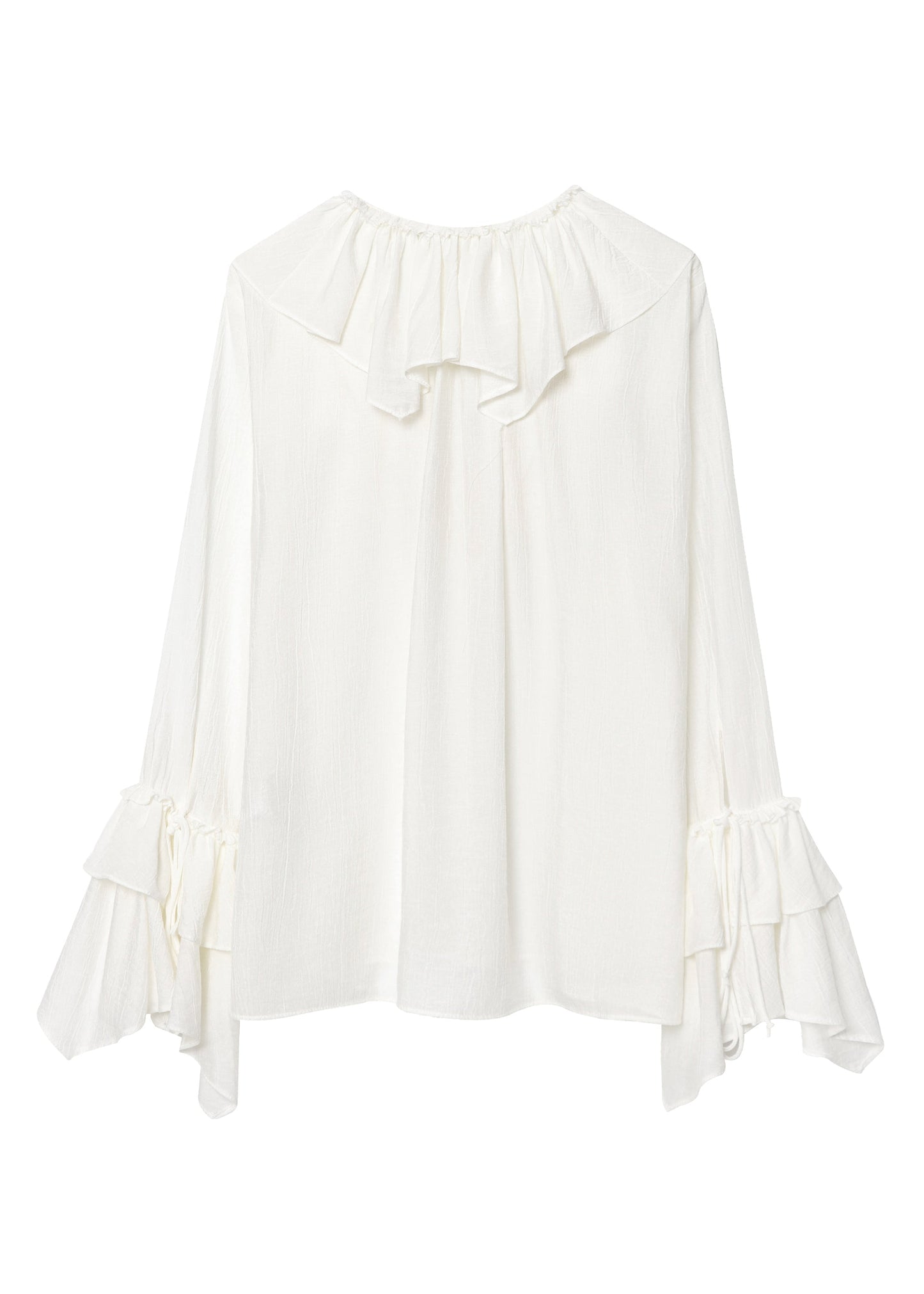 Neck Ruffled Top V Size Chiffon Patchwork White Plus Fall