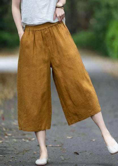 Linen Size Pants Summer Pockets Yellow Plus Oversized