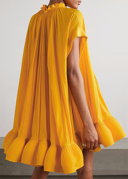 Lace Size Mini Up Summer Ruffled Yellow Plus Dress