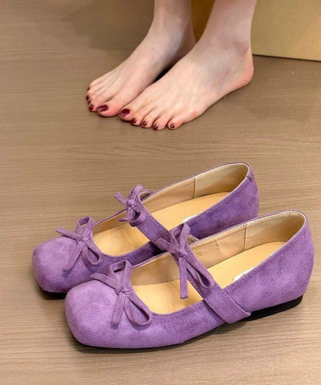Splicing Bow Shoes Purple Wedge Suede French
